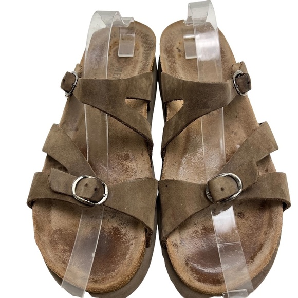 MEPHISTO Taupe Brown Genuine Leather Sandals Slides Flip Flops Casual Shoes 40 - Picture 3 of 16